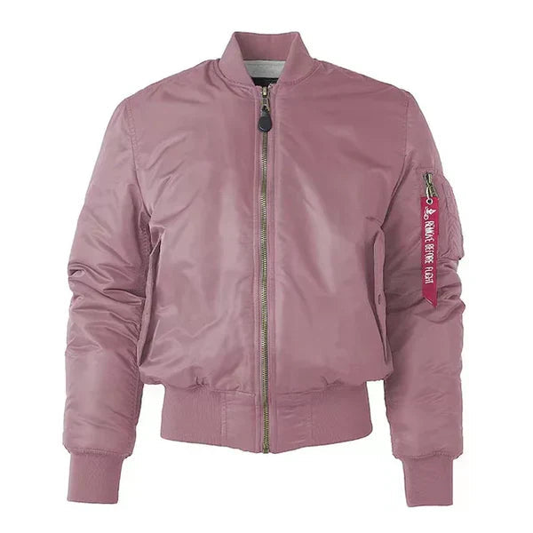 Women's Windproof Bomber Jacket with Zip Pocket and Ribbed Cuffs 10