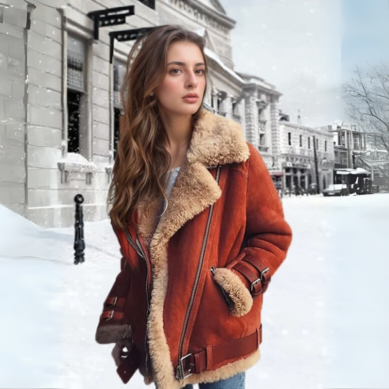 Women's Winter Aviator Jacket with Adjustable Buckles 0