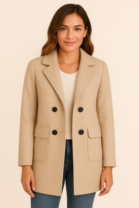 Women's Wool-Blend Longline Coat Double-Breasted with Flap Pockets 0