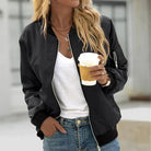 Women's Zip-Up Bomber Jacket with Utility Sleeve Pocket Detail 0