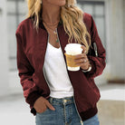 Women's Zip-Up Bomber Jacket with Utility Sleeve Pocket Detail 1