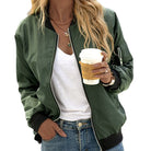Women's Zip-Up Bomber Jacket with Utility Sleeve Pocket Detail 2