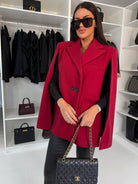 Women's hip-length wool cape coat – lapel collar, loose fit and button front for stylish outfits 0