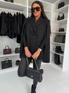 Women's hip-length wool cape coat – lapel collar, loose fit and button front for stylish outfits 1