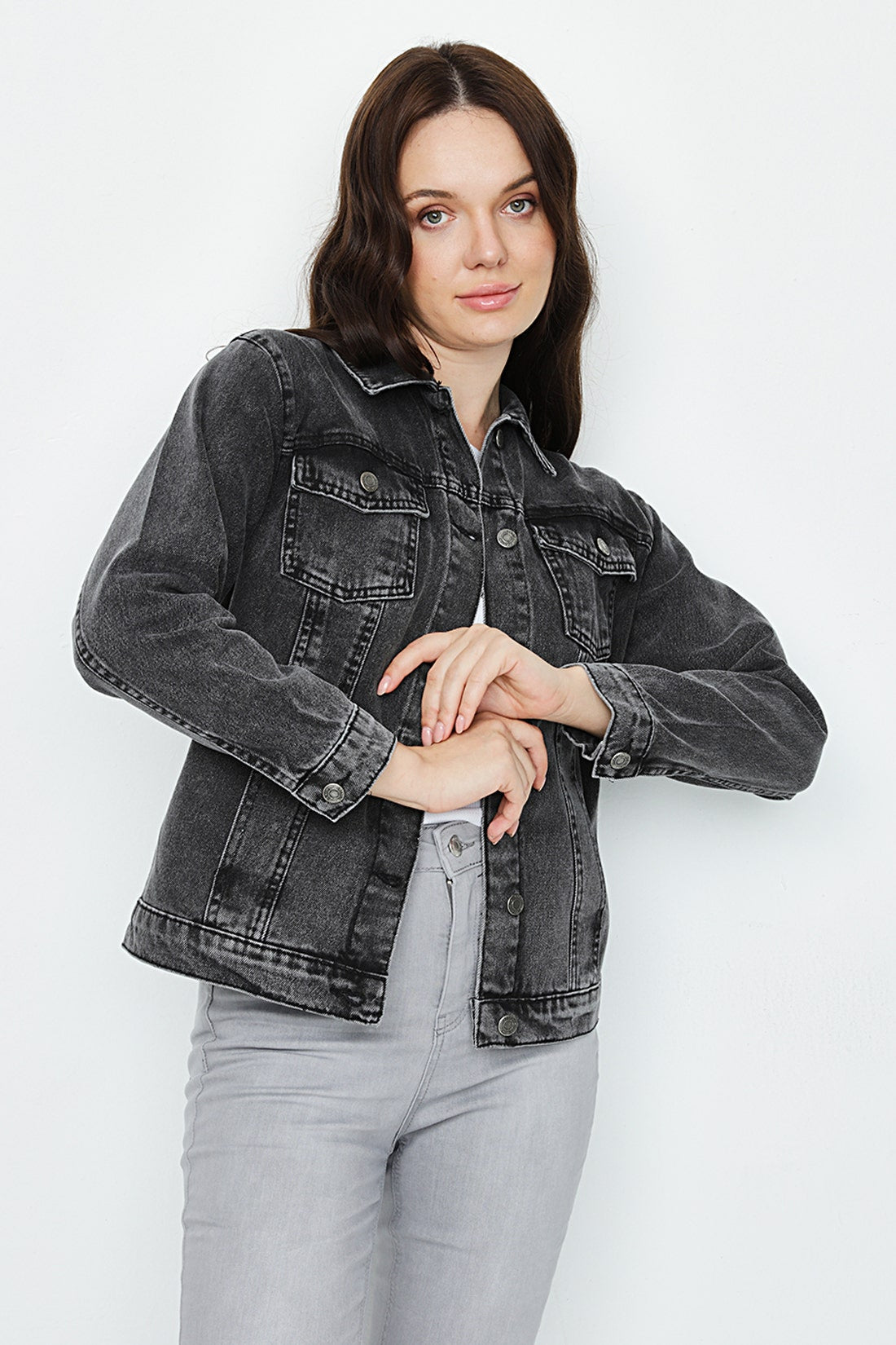 Women's oversized denim jacket washed black 0