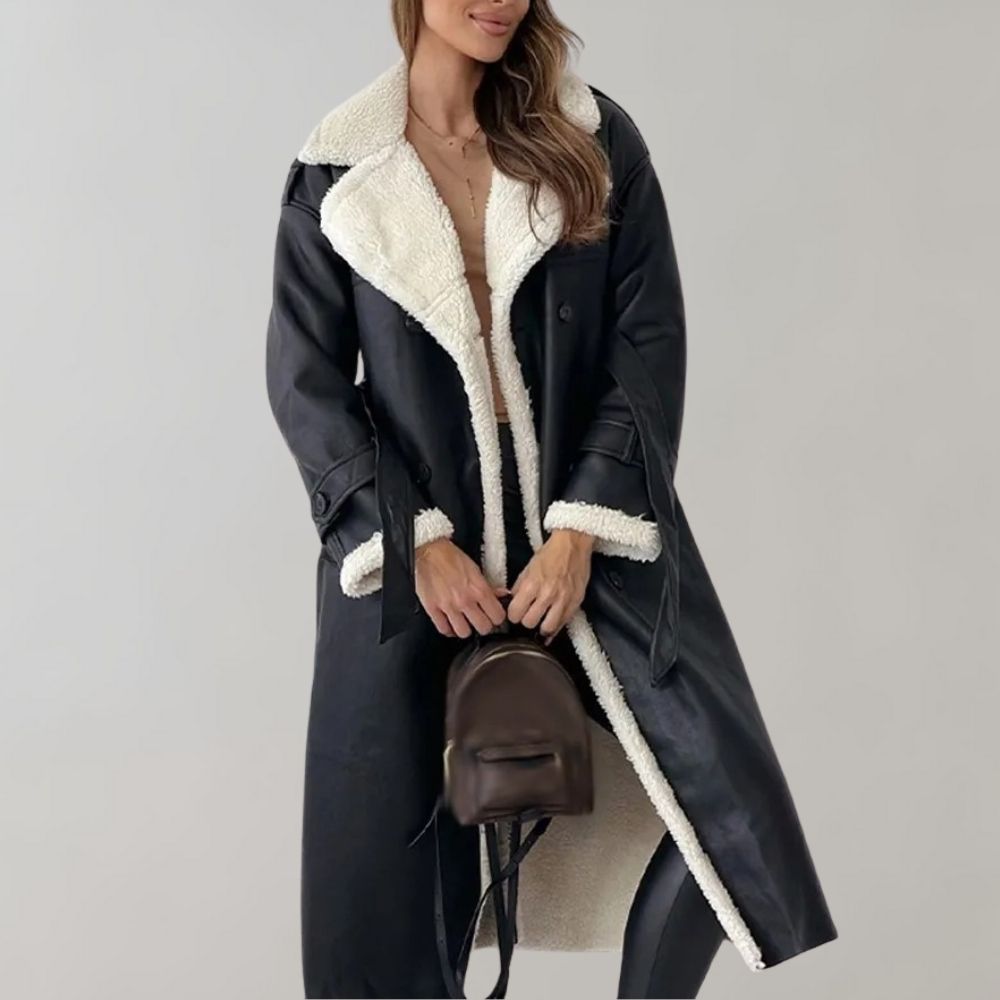 single-breasted winter coat made of soft leather 0