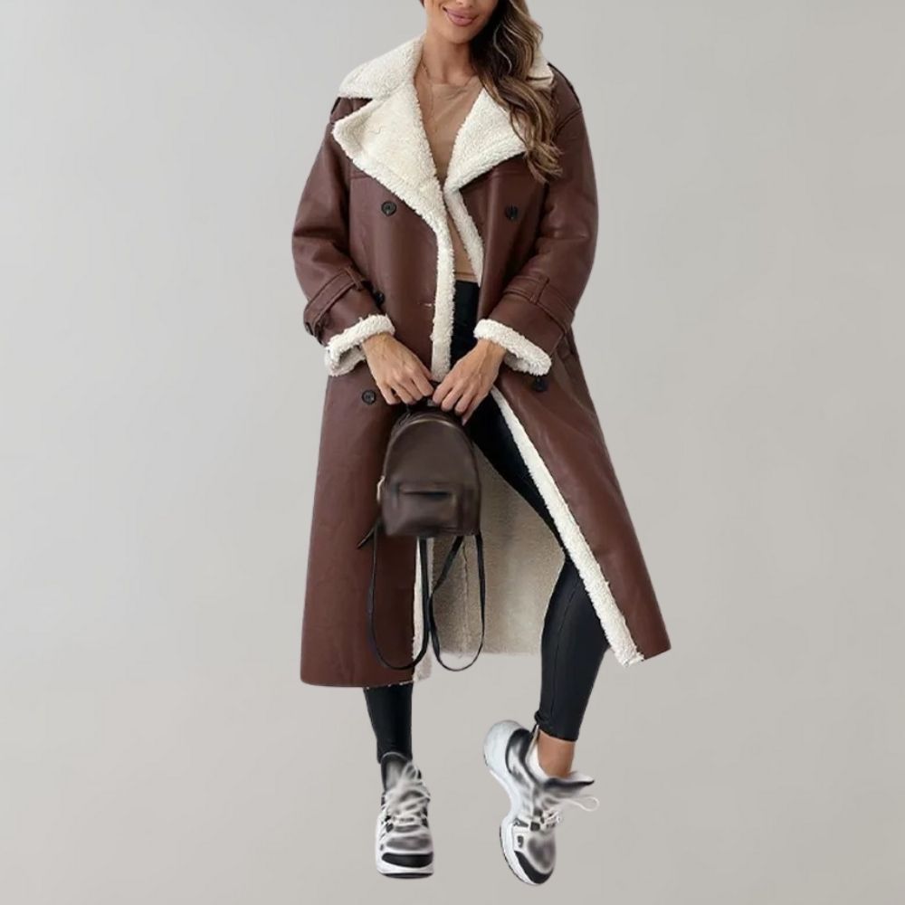 single-breasted winter coat made of soft leather 6